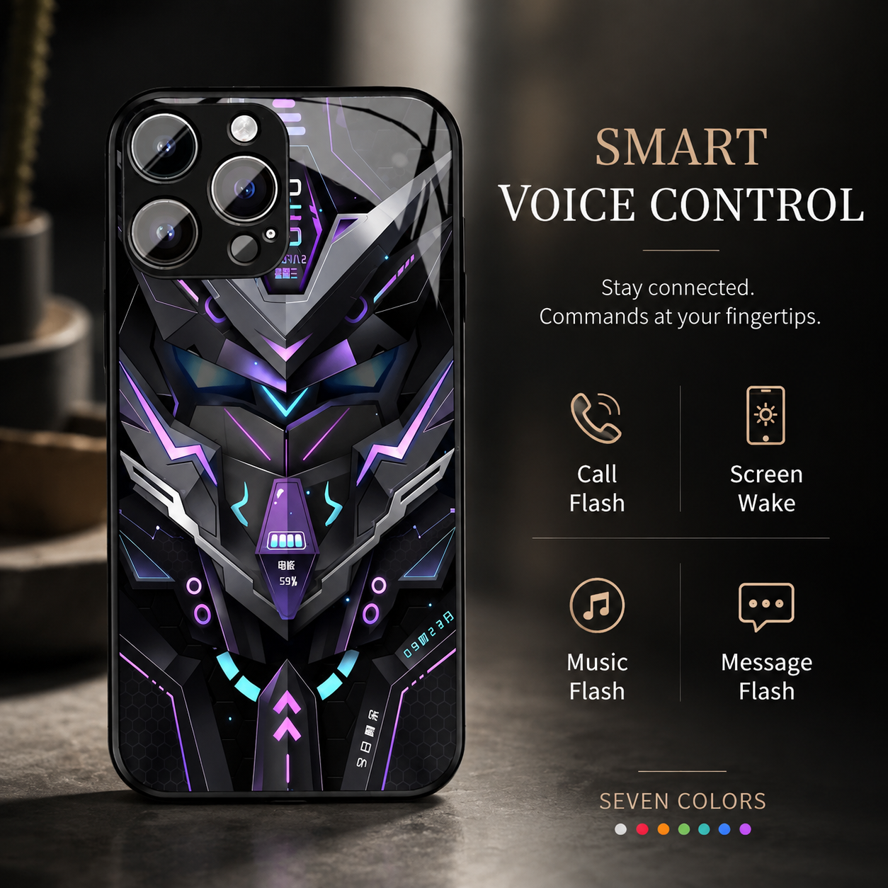 Premium Luxury iPhone Case MagSafe Compatible LED Notification Light Cover Mecha Design Shockproof Camera Protection Ultra Thin Durable Design Finish