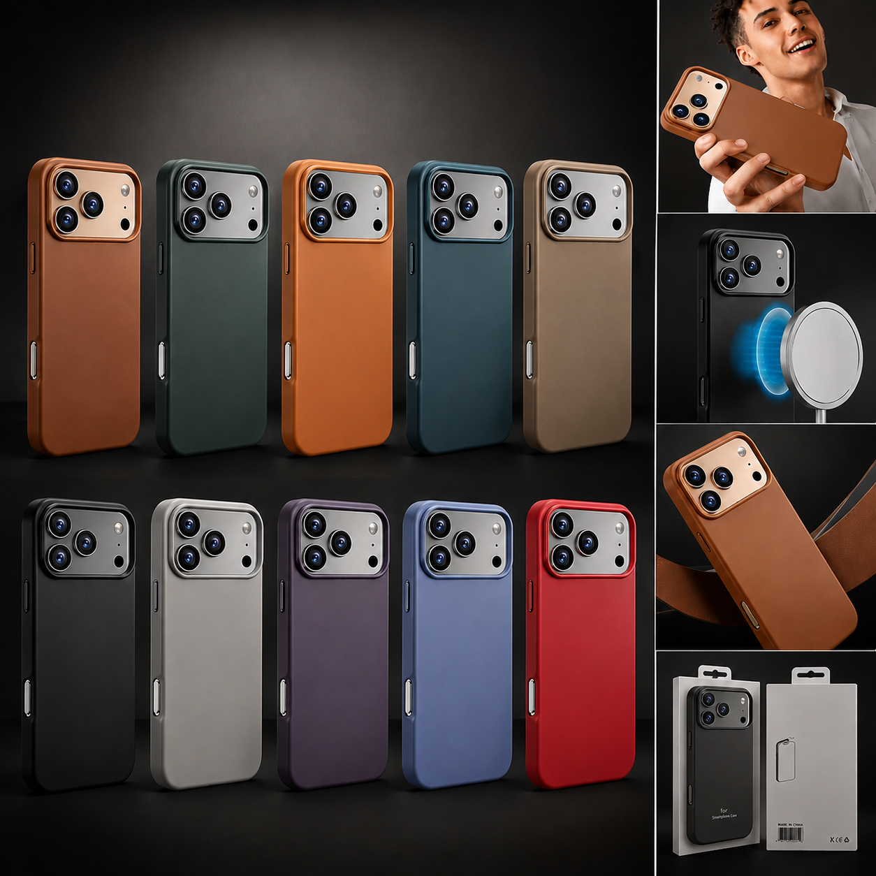 Premium Luxury iPhone Case MagSafe Compatible Leather Cover Strong Magnetic Support Half Wrapped Shockproof Protective Durable Design Premium Finish
