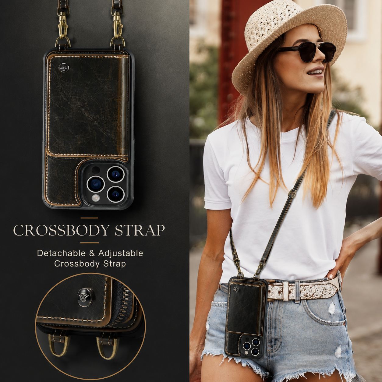 Premium Luxury iPhone Case MagSafe Compatible Leather Crossbody Wallet Cover Card Holder Strap Stand Shockproof Full Body Protection Slim Design Finish