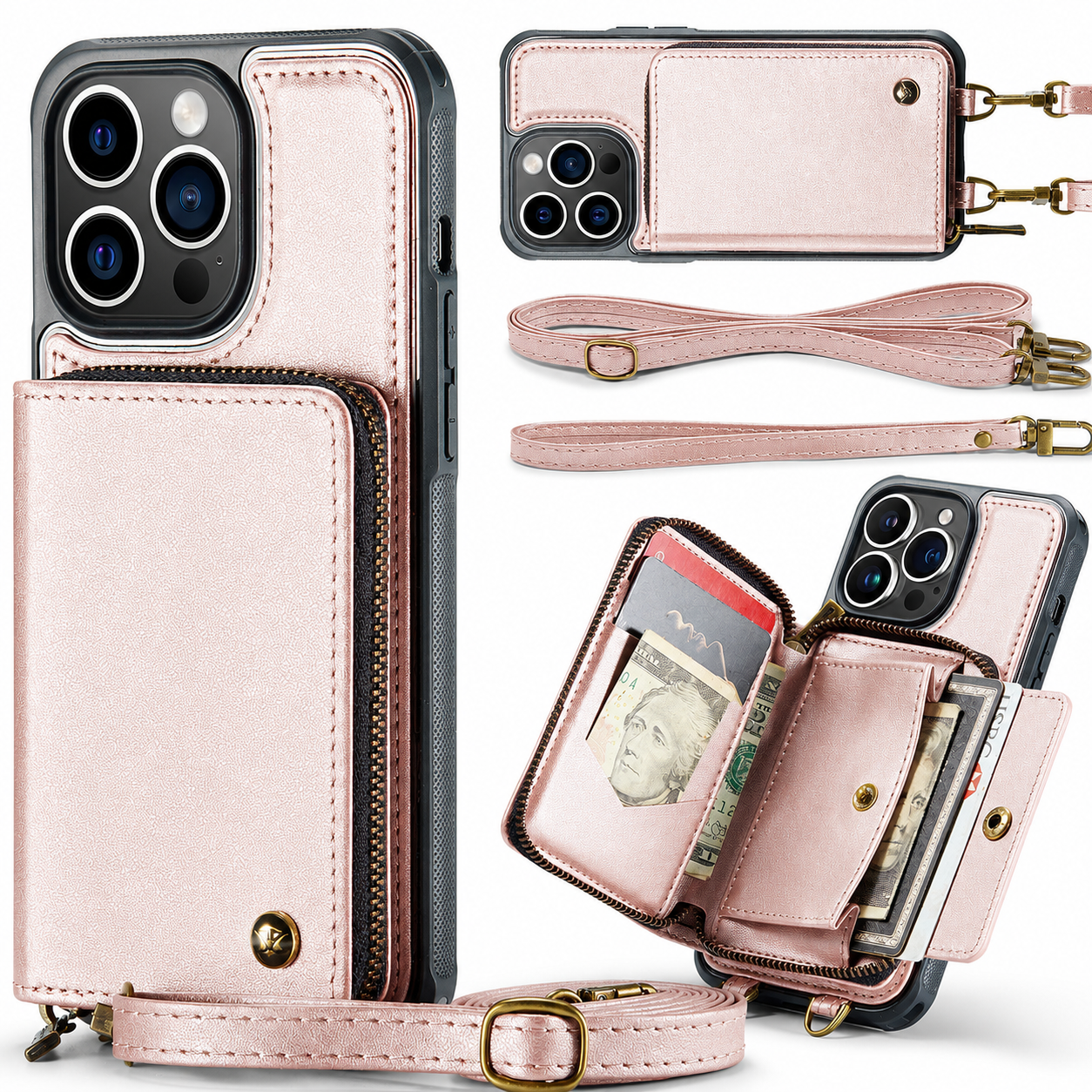 Premium Luxury iPhone Case MagSafe Compatible Leather Crossbody Wallet Cover Card Holder Strap Stand Shockproof Full Body Protection Slim Design Finish