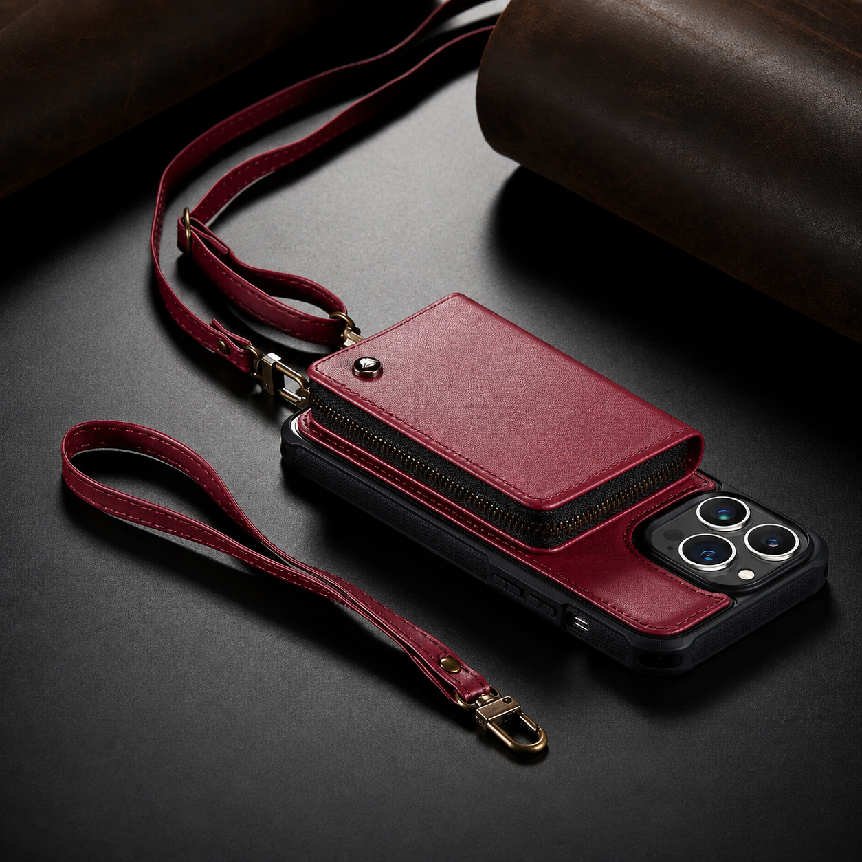 Premium Luxury iPhone Case MagSafe Compatible Leather Crossbody Wallet Cover Card Holder Strap Stand Shockproof Full Body Protection Slim Design Finish