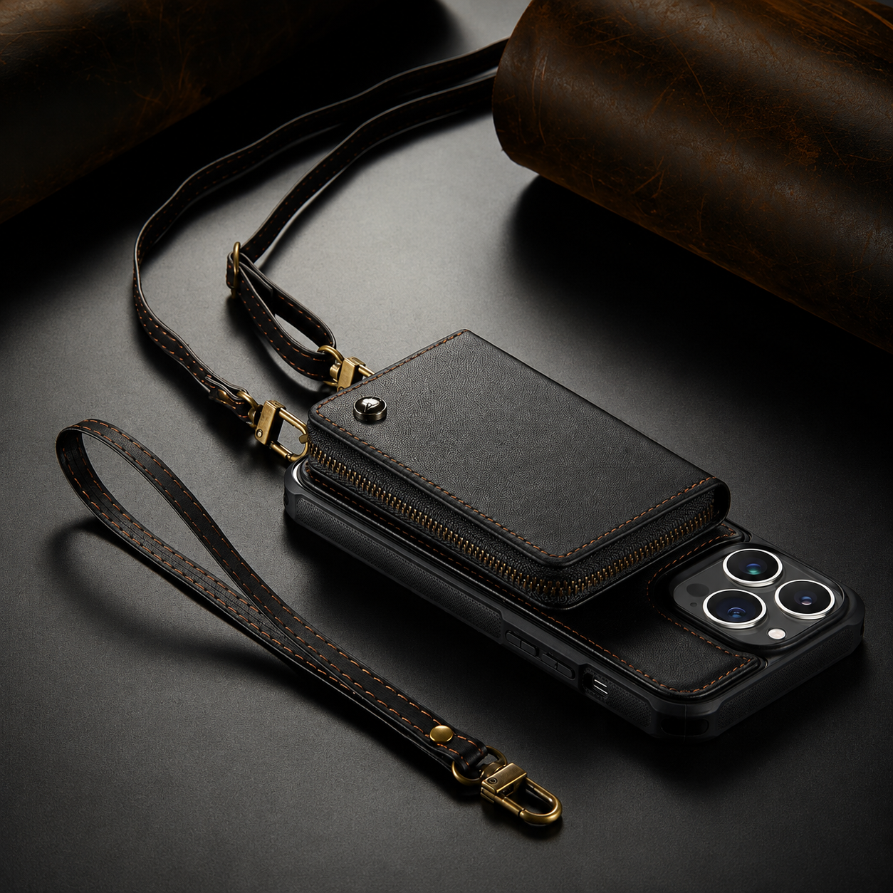 Premium Luxury iPhone Case MagSafe Compatible Leather Crossbody Wallet Cover Card Holder Strap Stand Shockproof Full Body Protection Slim Design Finish