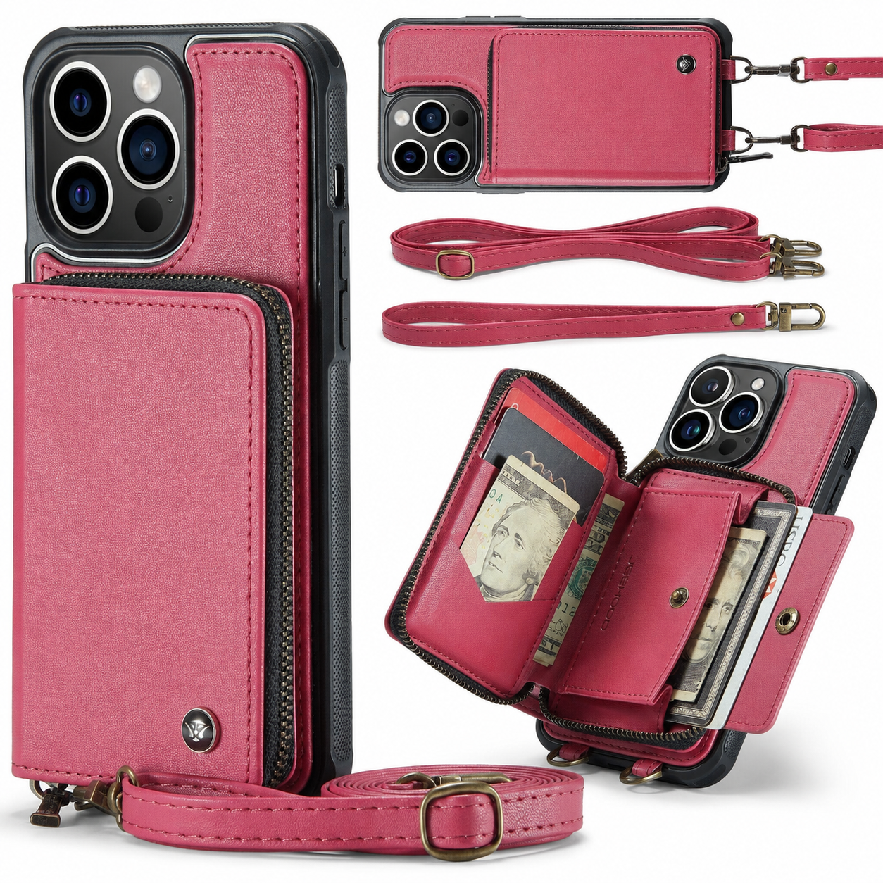 Premium Luxury iPhone Case MagSafe Compatible Leather Crossbody Wallet Cover Card Holder Strap Stand Shockproof Full Body Protection Slim Design Finish