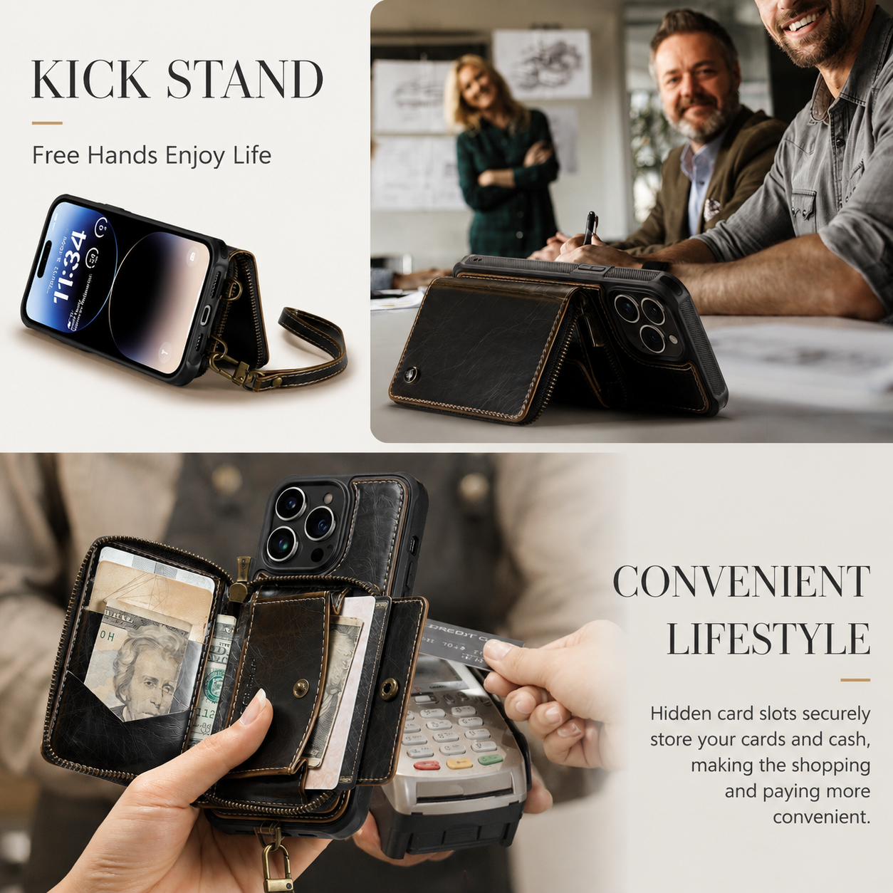 Premium Luxury iPhone Case MagSafe Compatible Leather Crossbody Wallet Cover Card Holder Strap Stand Shockproof Full Body Protection Slim Design Finish