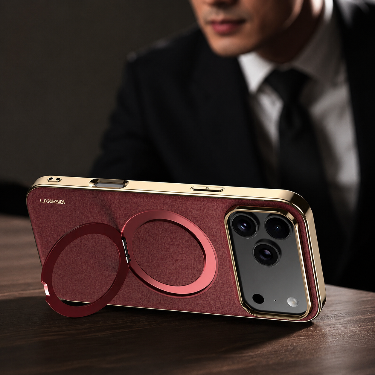 Premium Luxury iPhone Case MagSafe Compatible Leather Ring Holder Cover Lens Protection Shockproof Slim Back Protective Durable Design Finish