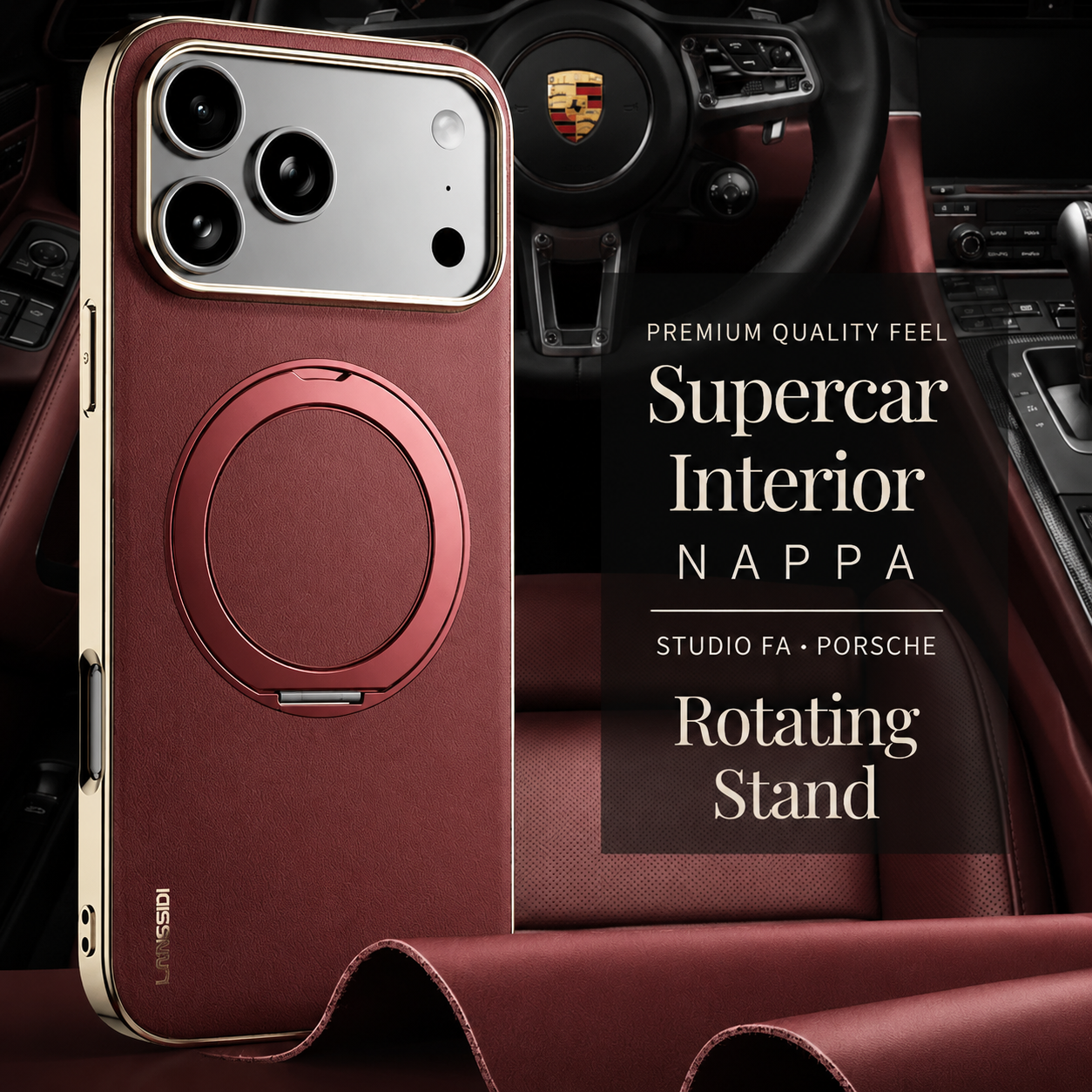 Premium Luxury iPhone Case MagSafe Compatible Leather Ring Holder Cover Lens Protection Shockproof Slim Back Protective Durable Design Finish