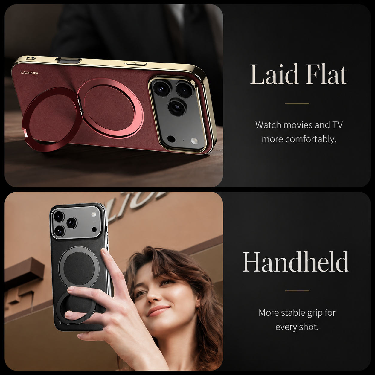 Premium Luxury iPhone Case MagSafe Compatible Leather Ring Holder Cover Lens Protection Shockproof Slim Back Protective Durable Design Finish