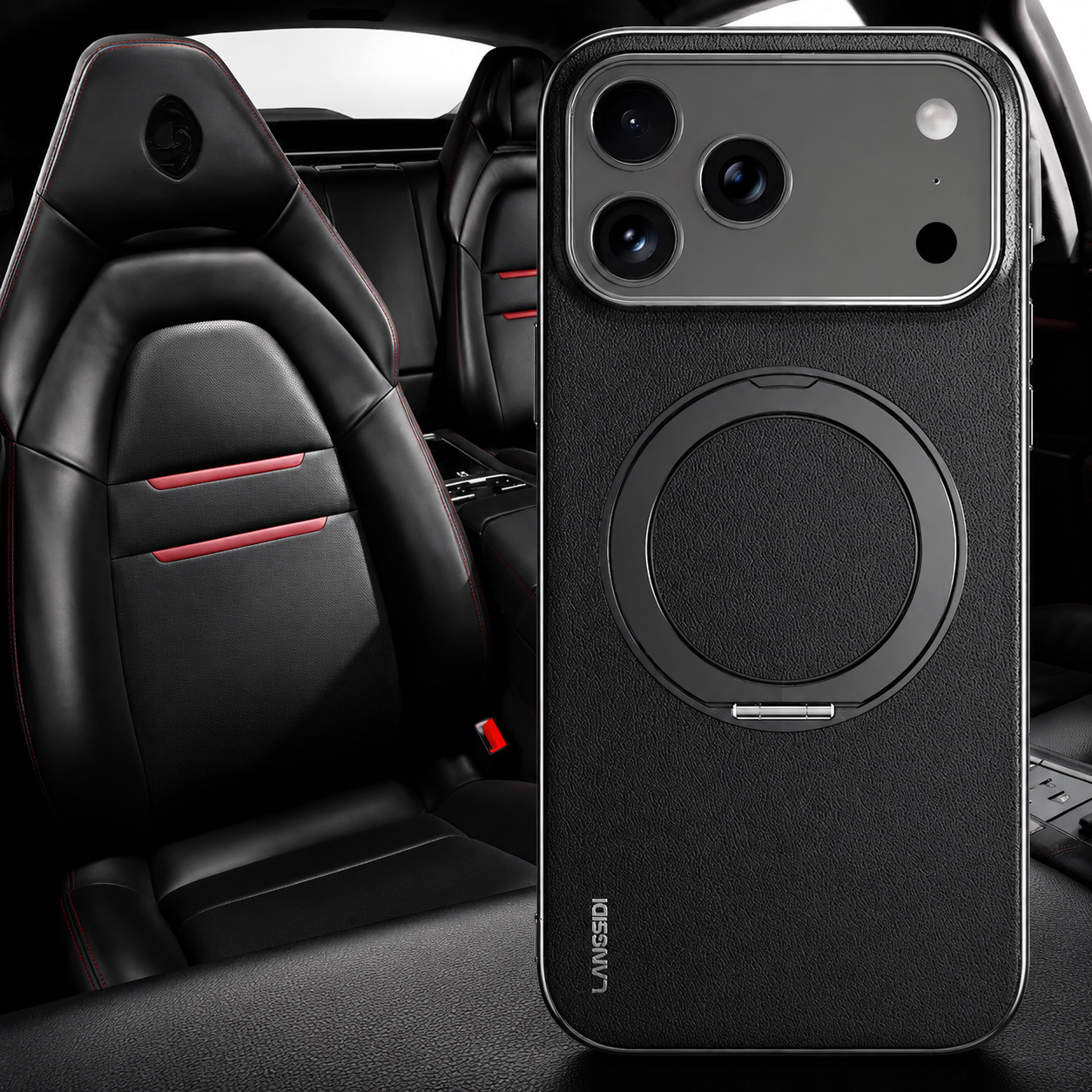 Premium Luxury iPhone Case MagSafe Compatible Leather Ring Holder Cover Lens Protection Shockproof Slim Back Protective Durable Design Finish