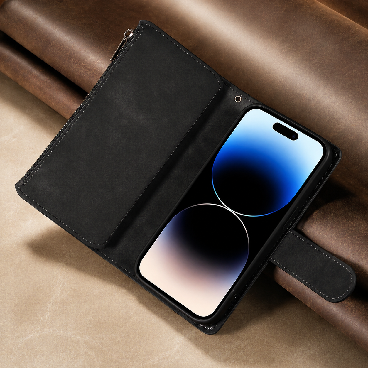 Premium Luxury iPhone Case MagSafe Compatible Leather Wallet Cover Card Holder Magnetic Closure Shockproof Camera Protection Slim Design Finish