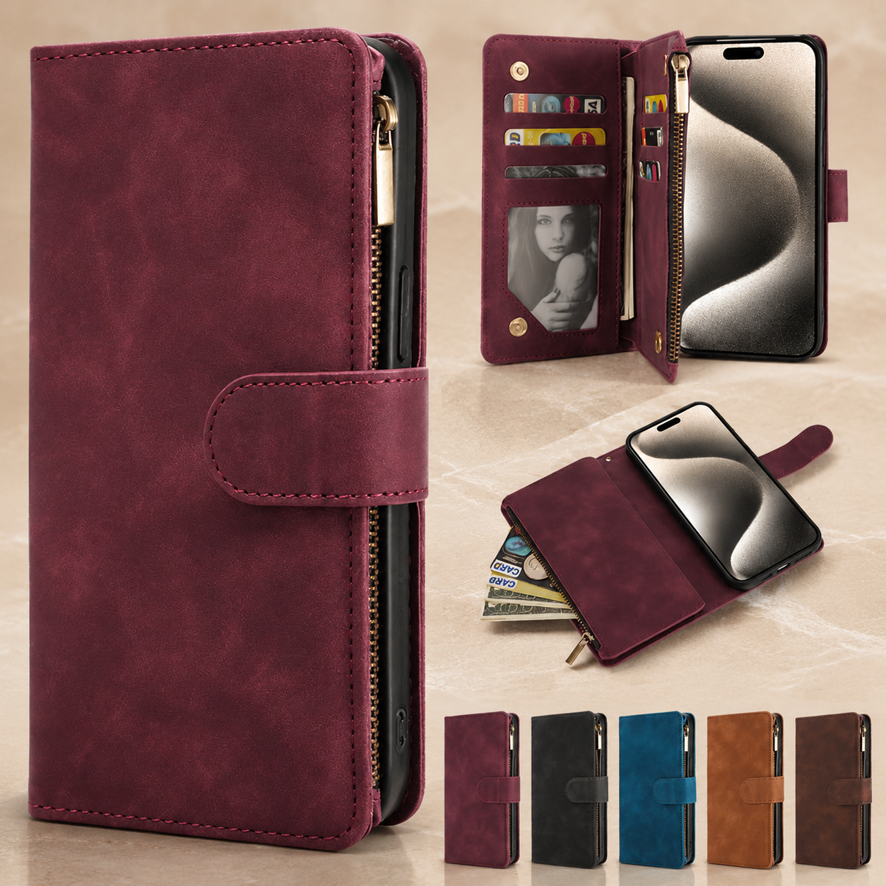 Premium Luxury iPhone Case MagSafe Compatible Leather Wallet Cover Card Holder Magnetic Closure Shockproof Camera Protection Slim Design Finish