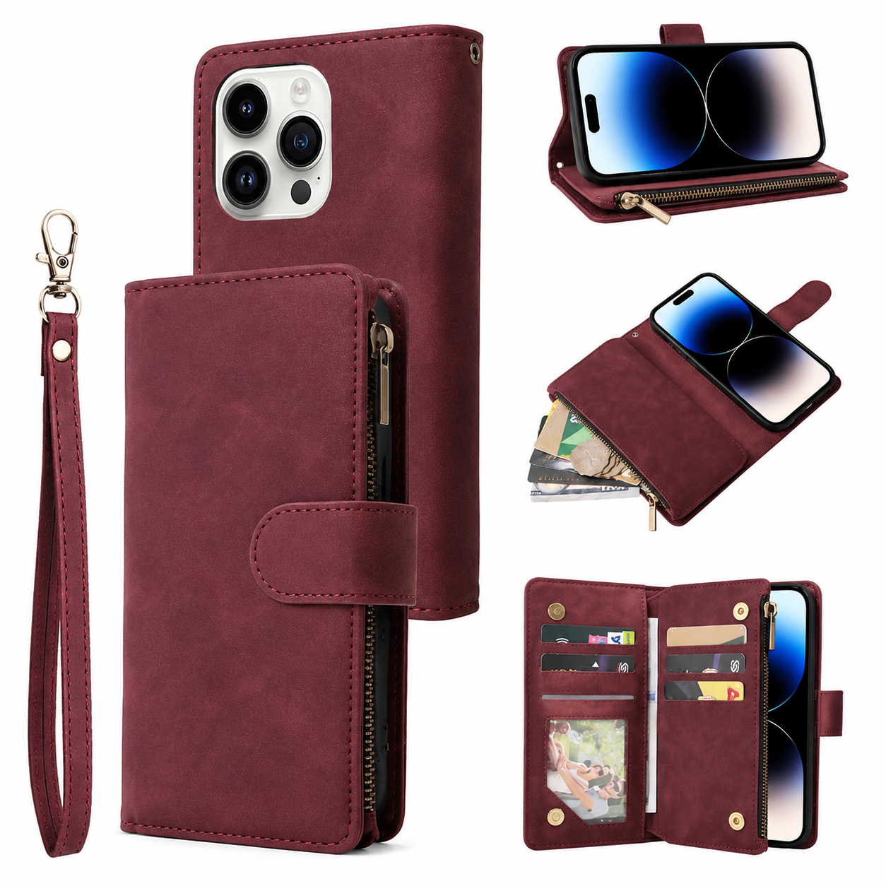 Premium Luxury iPhone Case MagSafe Compatible Leather Wallet Cover Card Holder Magnetic Closure Shockproof Camera Protection Slim Design Finish
