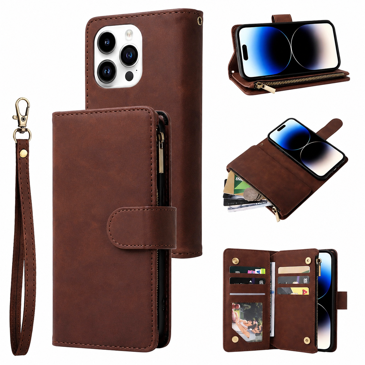 Premium Luxury iPhone Case MagSafe Compatible Leather Wallet Cover Card Holder Magnetic Closure Shockproof Camera Protection Slim Design Finish