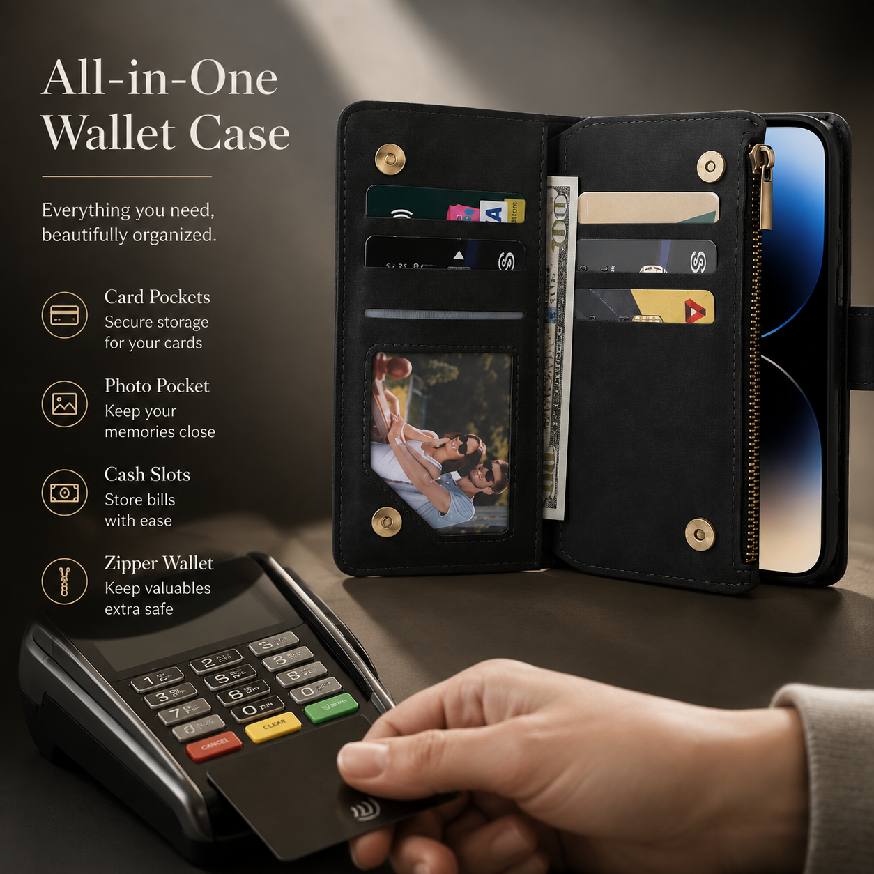 Premium Luxury iPhone Case MagSafe Compatible Leather Wallet Cover Card Holder Magnetic Closure Shockproof Camera Protection Slim Design Finish