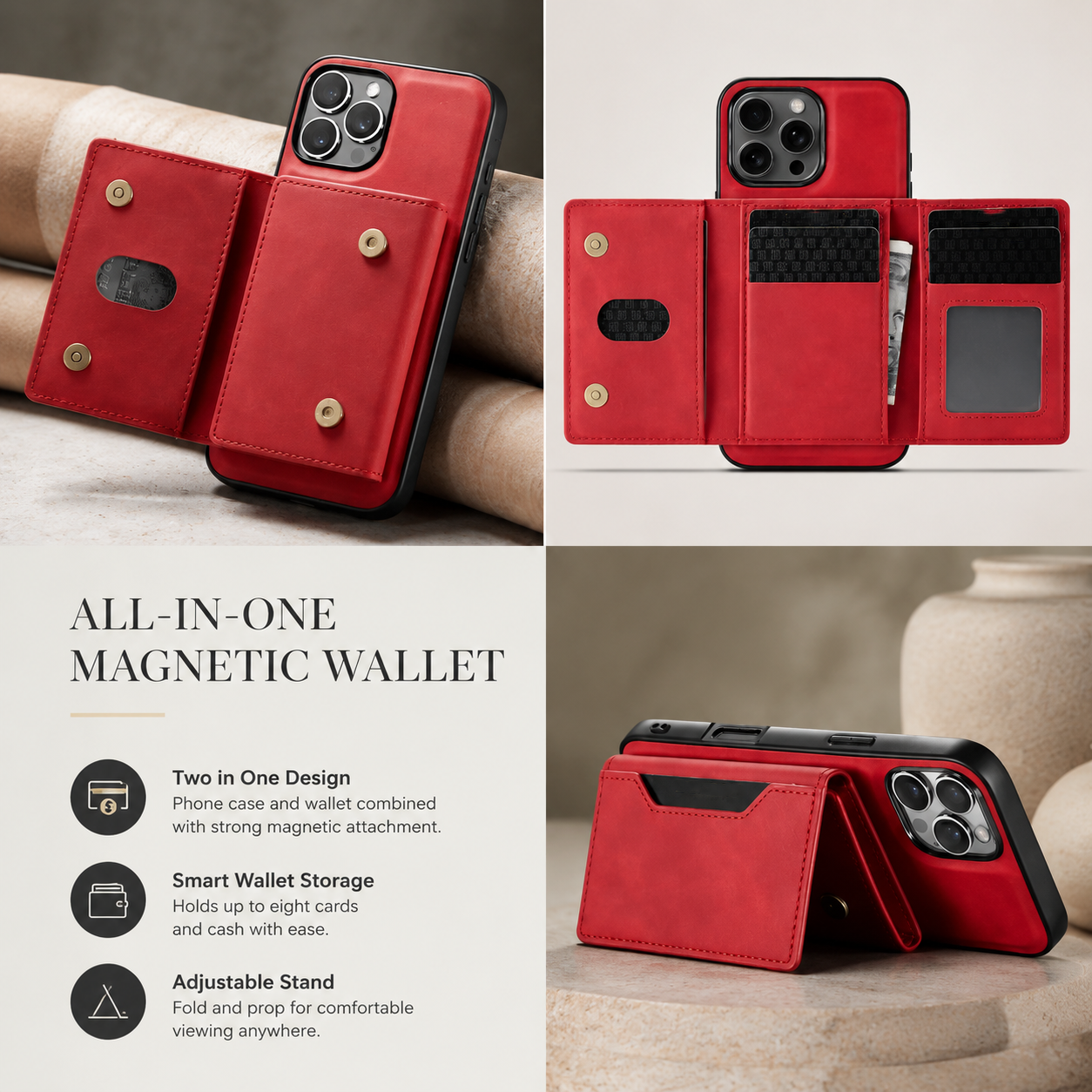 Premium Luxury iPhone Case MagSafe Compatible Leather Wallet Cover Card Holder Shockproof Camera Protection Slim Protective Durable Design Finish