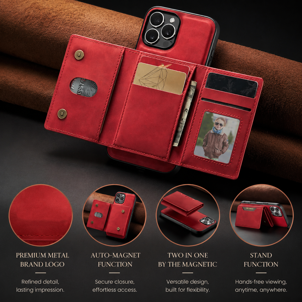 Premium Luxury iPhone Case MagSafe Compatible Leather Wallet Cover Card Holder Shockproof Camera Protection Slim Protective Durable Design Finish