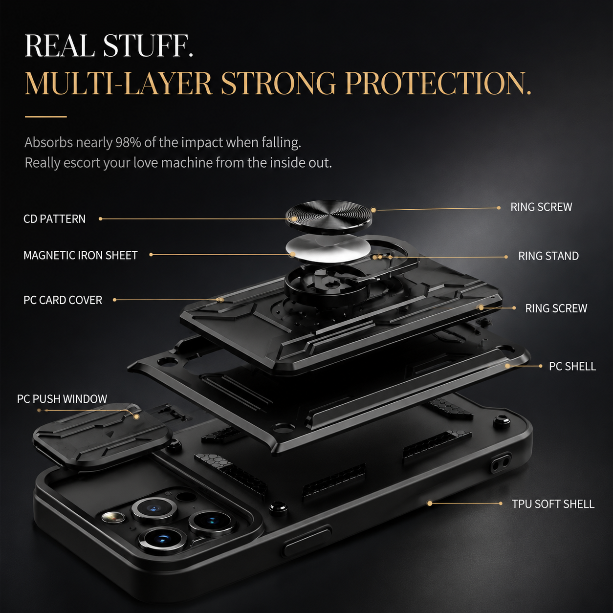 Premium Luxury iPhone Case MagSafe Compatible Liquid Silicone Cover Card Holder Ring Stand Shockproof Camera Protection Slim Design Finish