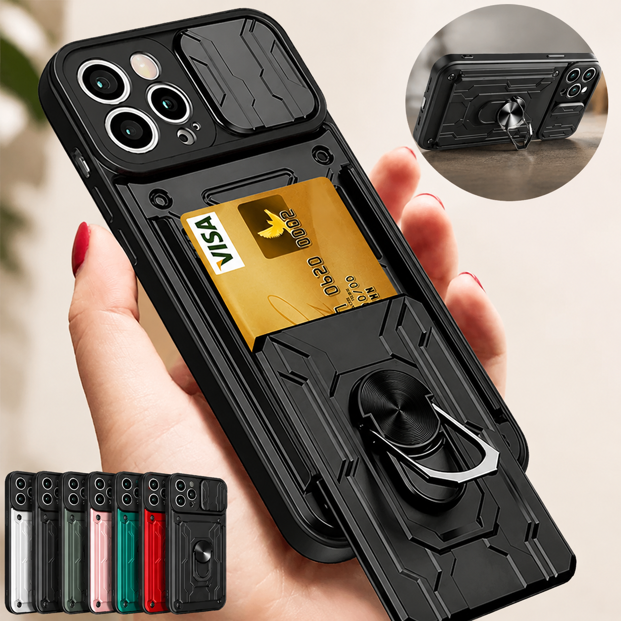 Premium Luxury iPhone Case MagSafe Compatible Liquid Silicone Cover Card Holder Ring Stand Shockproof Camera Protection Slim Design Finish