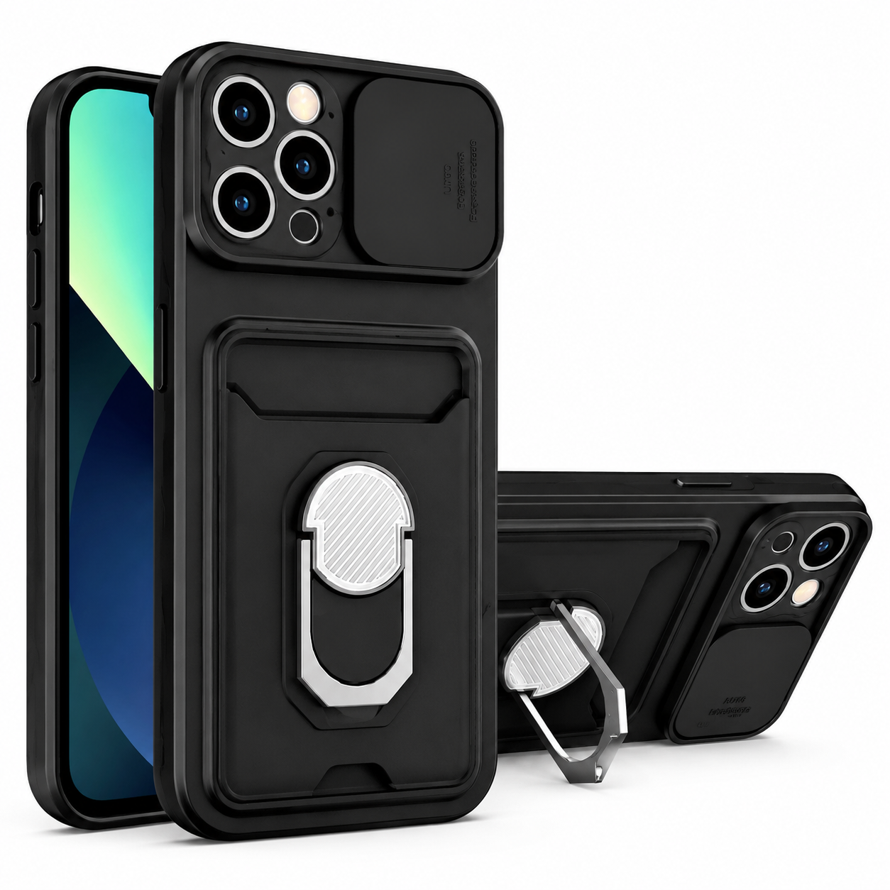 Premium Luxury iPhone Case MagSafe Compatible Liquid Silicone Cover Card Holder Ring Stand Shockproof Camera Protection Slim Design Finish