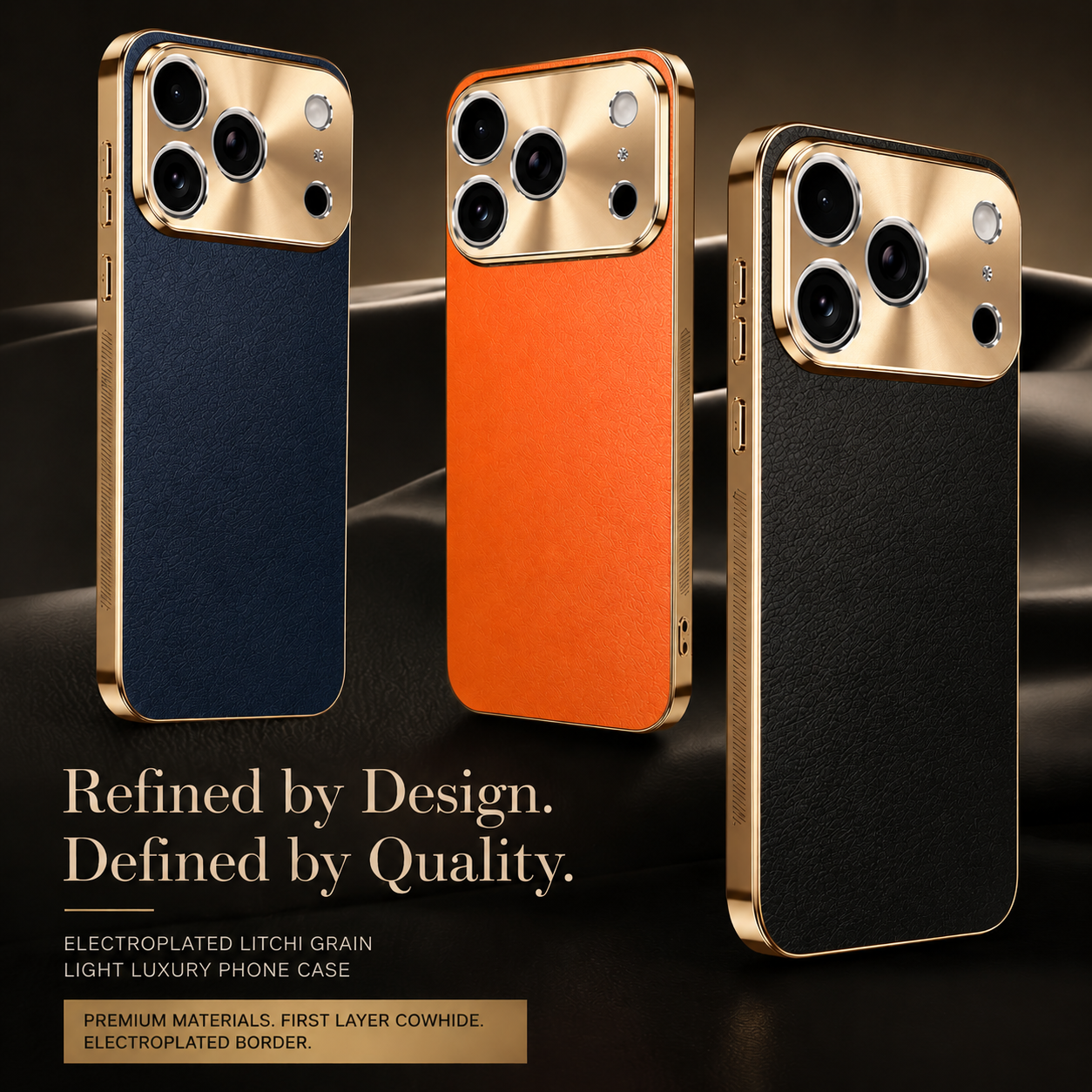 Premium Luxury iPhone Case MagSafe Compatible Lychee Texture Leather Cover Electroplated Frame Shockproof Camera Protection Full Coverage Slim Design Finish