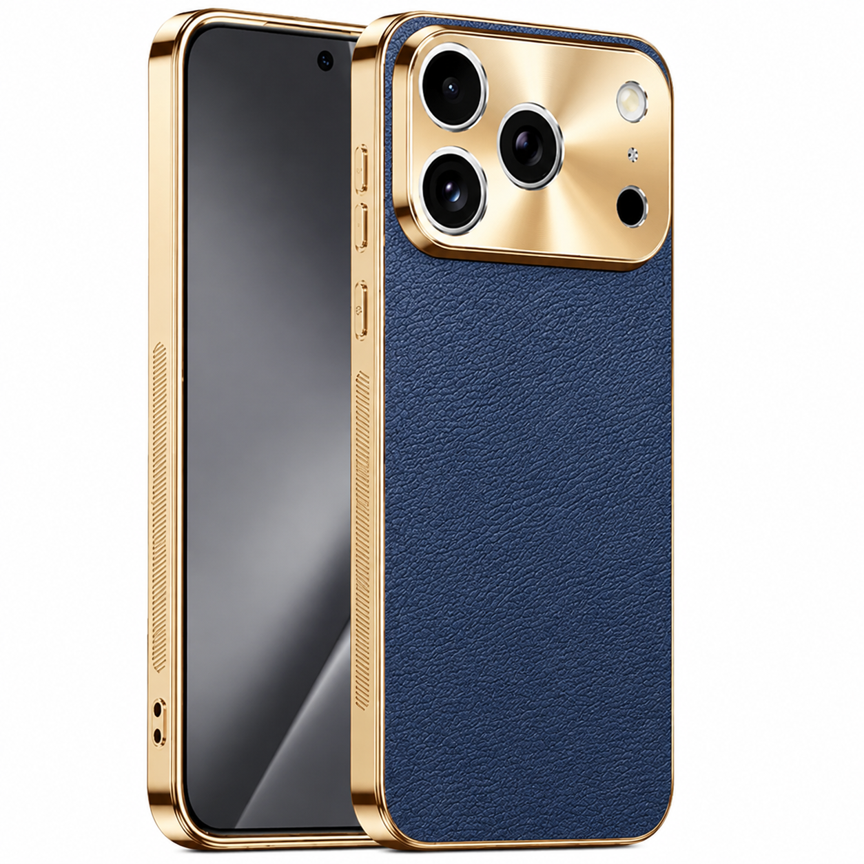 Premium Luxury iPhone Case MagSafe Compatible Lychee Texture Leather Cover Electroplated Frame Shockproof Camera Protection Full Coverage Slim Design Finish