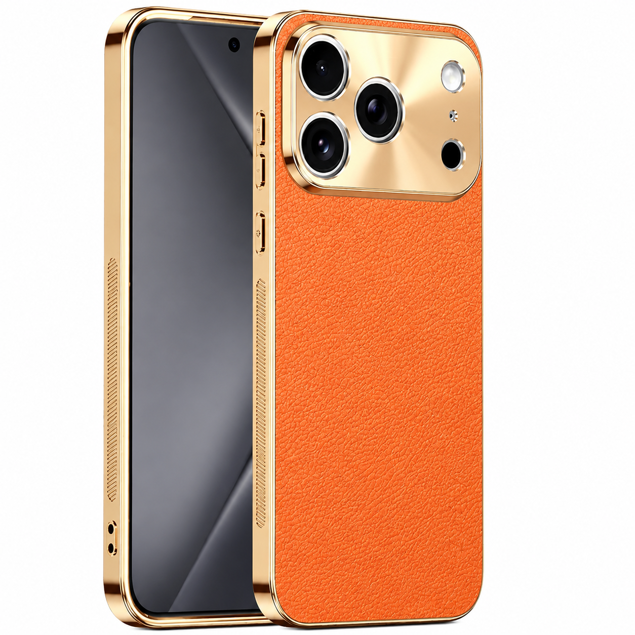 Premium Luxury iPhone Case MagSafe Compatible Lychee Texture Leather Cover Electroplated Frame Shockproof Camera Protection Full Coverage Slim Design Finish