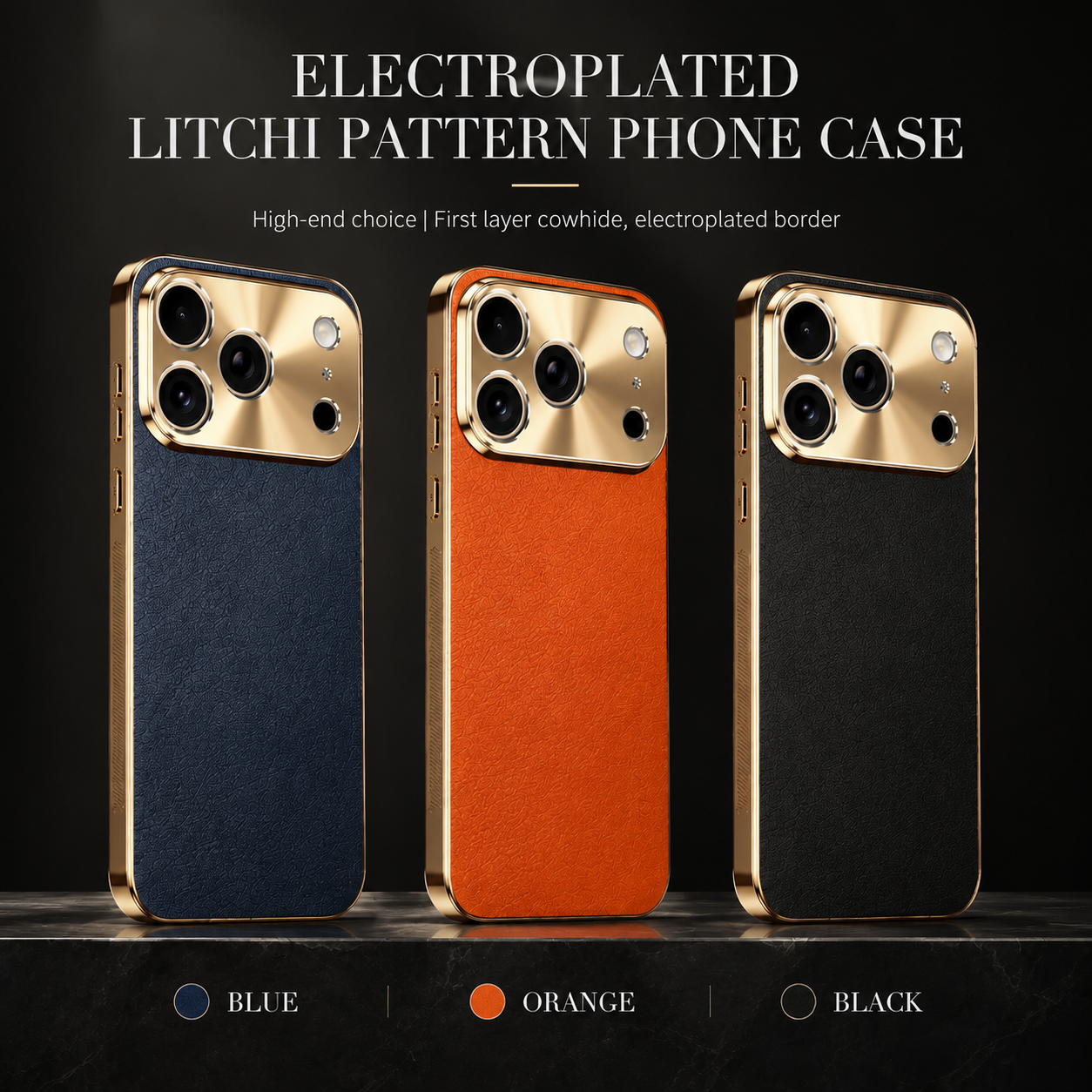 Premium Luxury iPhone Case MagSafe Compatible Lychee Texture Leather Cover Electroplated Frame Shockproof Camera Protection Full Coverage Slim Design Finish