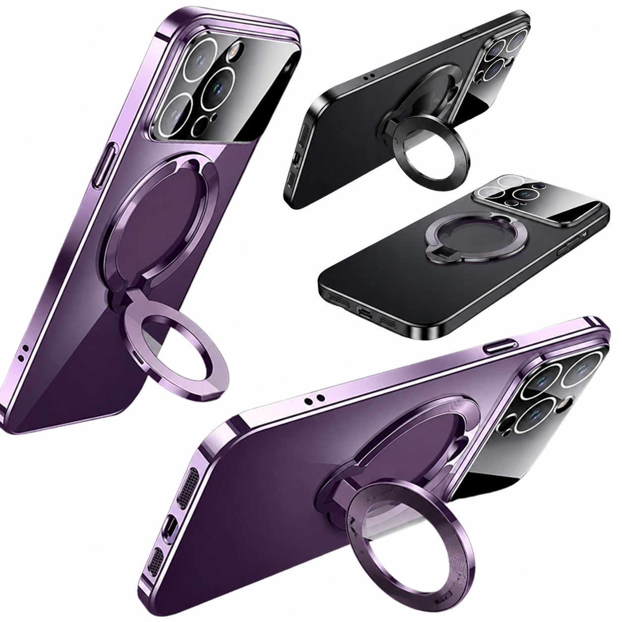 Premium Luxury iPhone Case MagSafe Compatible Matte Ring Stand Cover Hard PC Shockproof Camera Protection Ultra Thin Slim Durable Design Finish