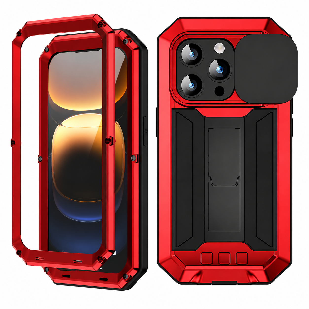 Premium Luxury iPhone Case MagSafe Compatible Military Metal Armor Cover Slide Camera Protector Tempered Glass Screen Shockproof Full Body Waterproof Rugged Design