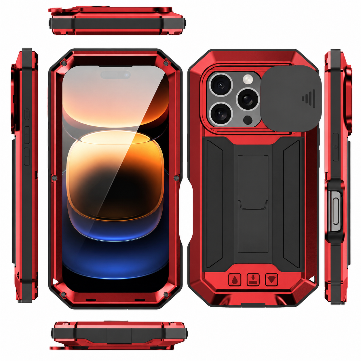 Premium Luxury iPhone Case MagSafe Compatible Military Metal Armor Cover Slide Camera Protector Tempered Glass Screen Shockproof Full Body Waterproof Rugged Design