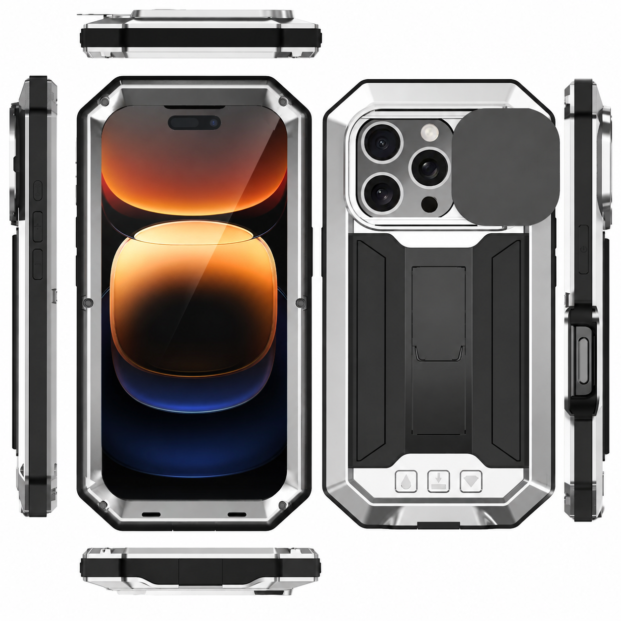 Premium Luxury iPhone Case MagSafe Compatible Military Metal Armor Cover Slide Camera Protector Tempered Glass Screen Shockproof Full Body Waterproof Rugged Design