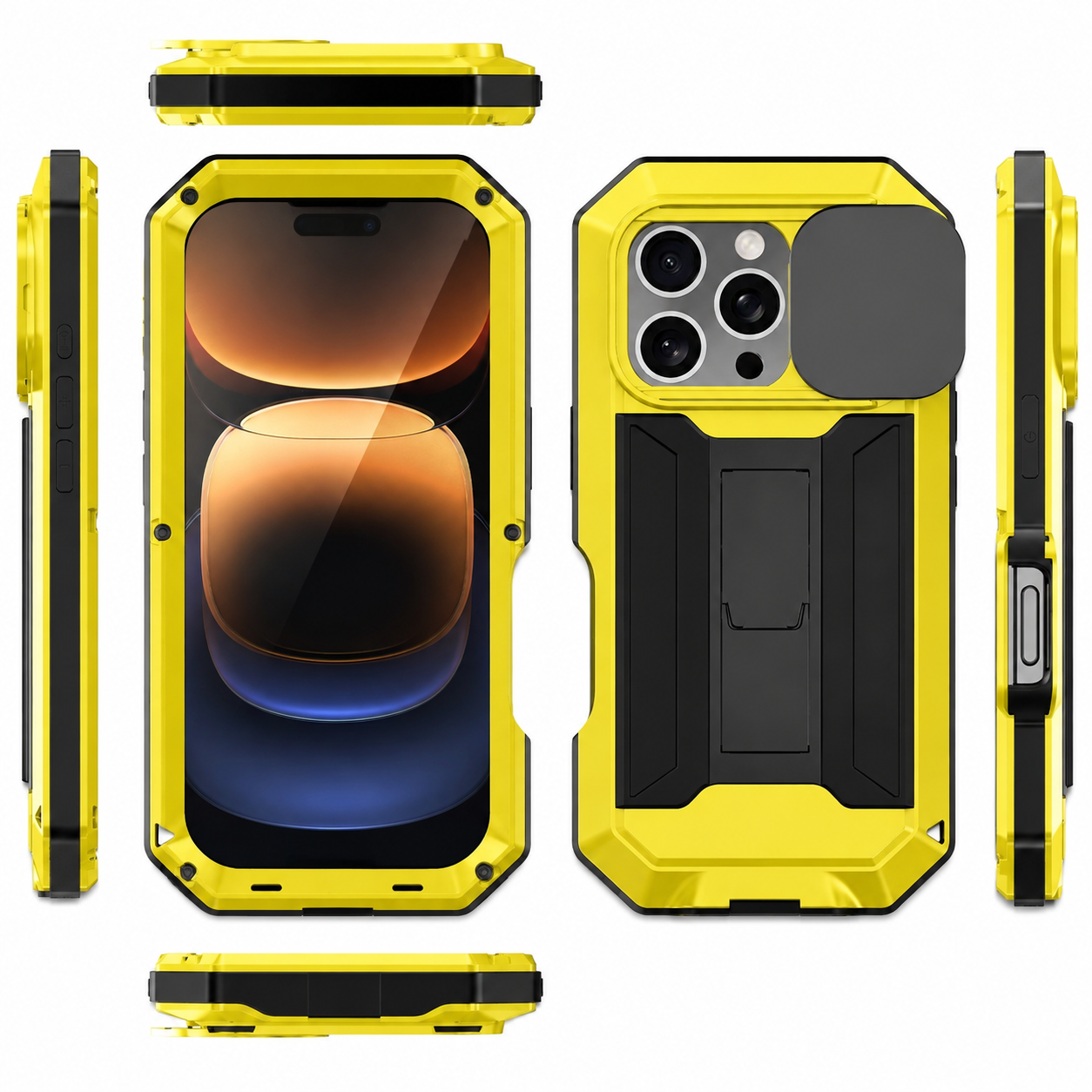 Premium Luxury iPhone Case MagSafe Compatible Military Metal Armor Cover Slide Camera Protector Tempered Glass Screen Shockproof Full Body Waterproof Rugged Design