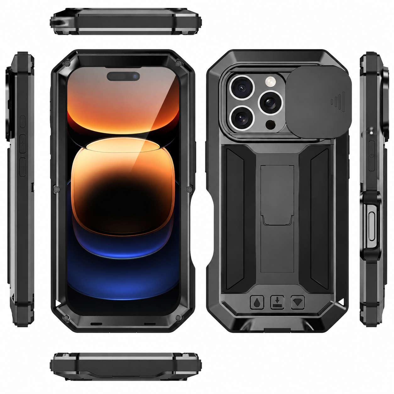 Premium Luxury iPhone Case MagSafe Compatible Military Metal Armor Cover Slide Camera Protector Tempered Glass Screen Shockproof Full Body Waterproof Rugged Design
