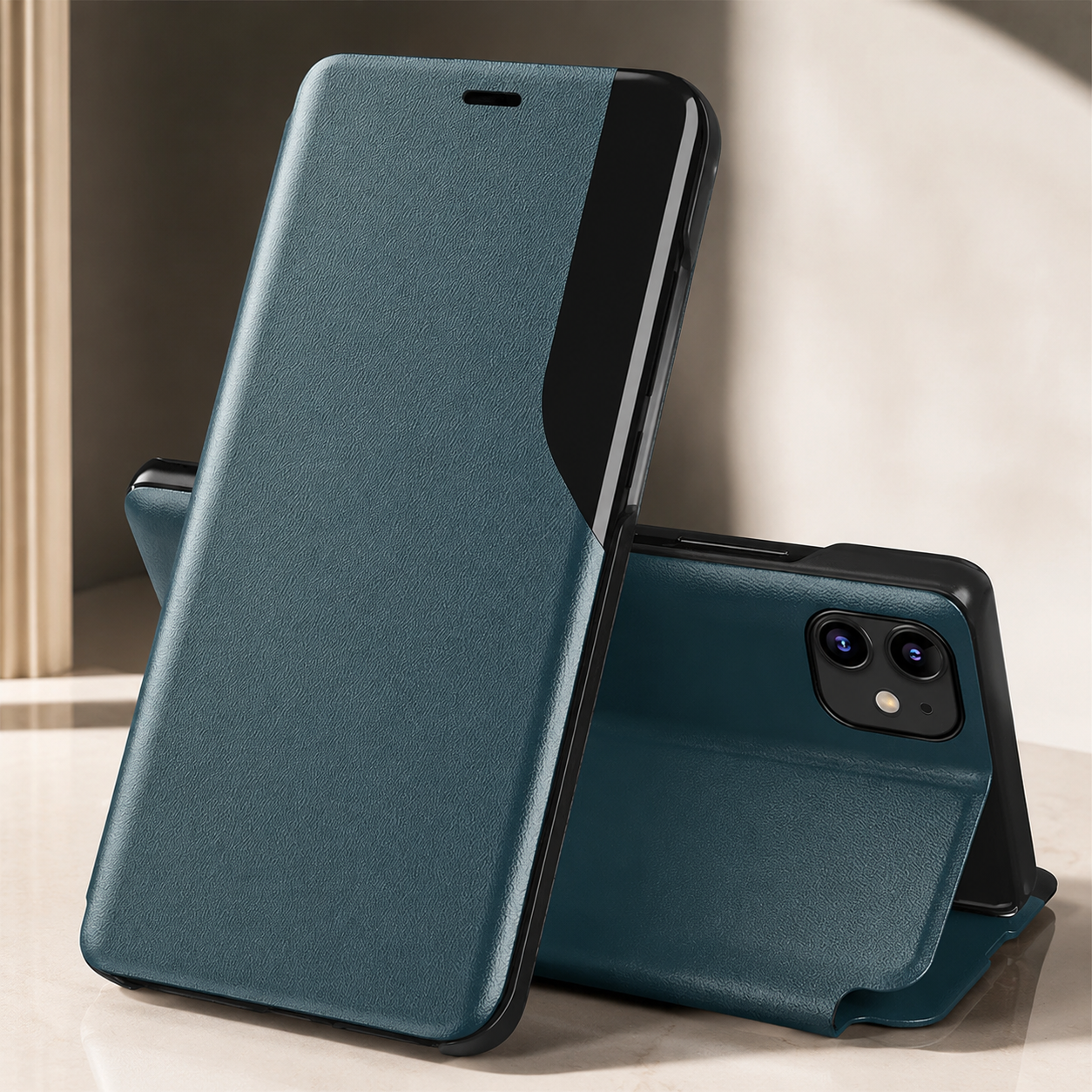 Premium Luxury iPhone Case MagSafe Compatible PU Leather Flip Wallet Cover Card Holder Kickstand Shockproof Full Body Camera Protection Slim Design Finish