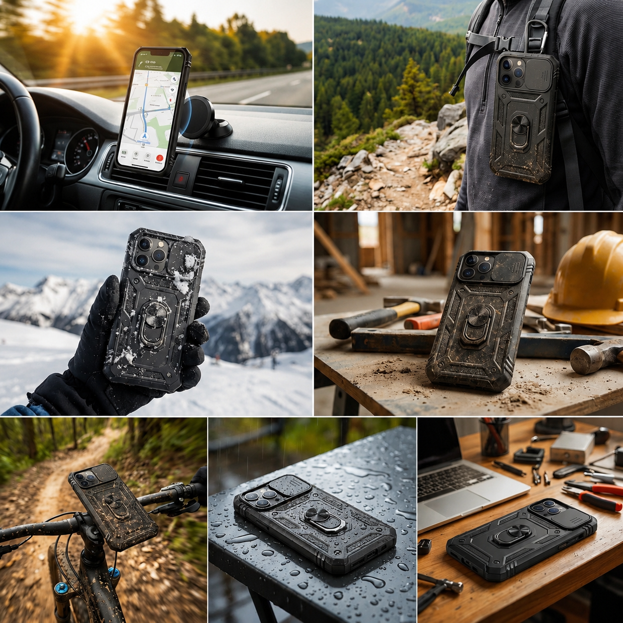 Premium Luxury iPhone Case MagSafe Compatible Rugged Armor Cover Kickstand Card Holder Shockproof 360 Protection Camera Lens Durable Design Finish