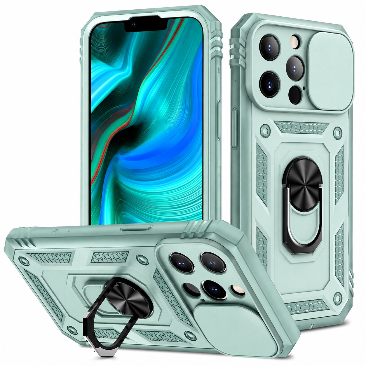 Premium Luxury iPhone Case MagSafe Compatible Rugged Armor Cover Kickstand Card Holder Shockproof 360 Protection Camera Lens Durable Design Finish
