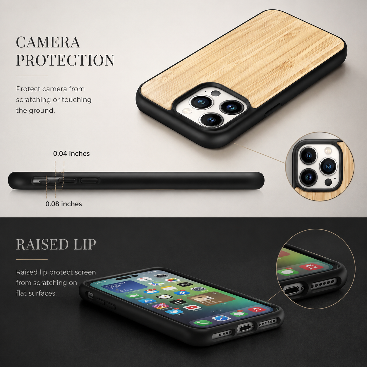 Premium Luxury iPhone Case MagSafe Compatible Solid Bamboo Wood Cover Hard Back Shockproof Camera Protection Slim Natural Design Finish