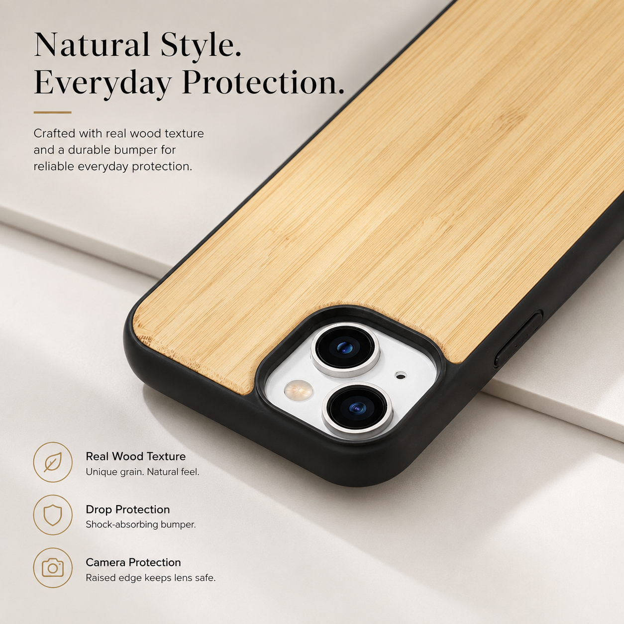 Premium Luxury iPhone Case MagSafe Compatible Solid Bamboo Wood Cover Hard Back Shockproof Camera Protection Slim Natural Design Finish