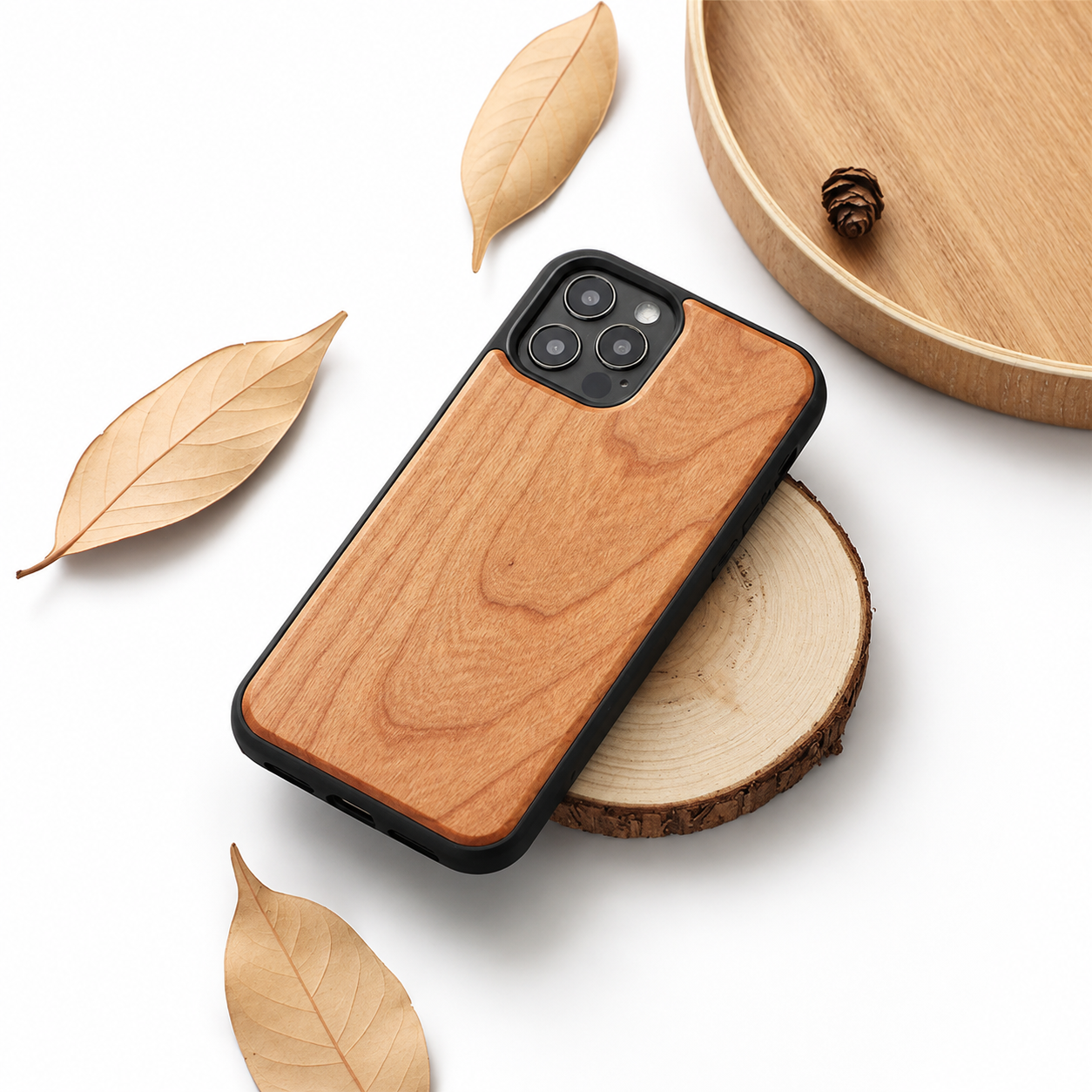Premium Luxury iPhone Case MagSafe Compatible Solid Bamboo Wood Cover Hard Back Shockproof Camera Protection Slim Natural Design Finish