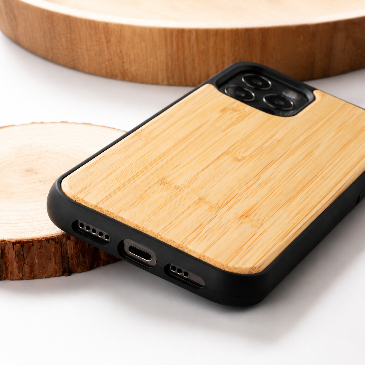 Premium Luxury iPhone Case MagSafe Compatible Solid Bamboo Wood Cover Hard Back Shockproof Camera Protection Slim Natural Design Finish