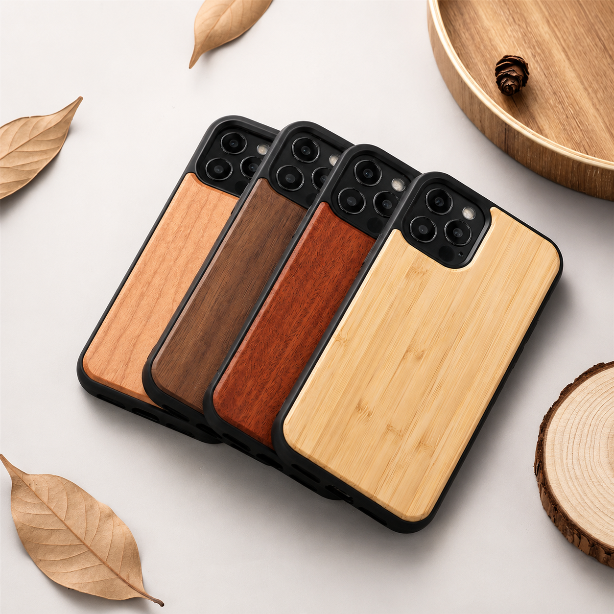 Premium Luxury iPhone Case MagSafe Compatible Solid Bamboo Wood Cover Hard Back Shockproof Camera Protection Slim Natural Design Finish