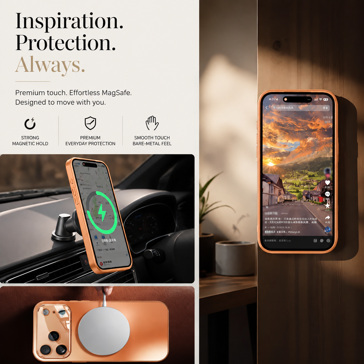Premium Luxury iPhone Case MagSafe Compatible Titanium Metallic Matte Cover PC TPU Back Shockproof Camera Protection Ultra Thin Full Coverage Design Finish