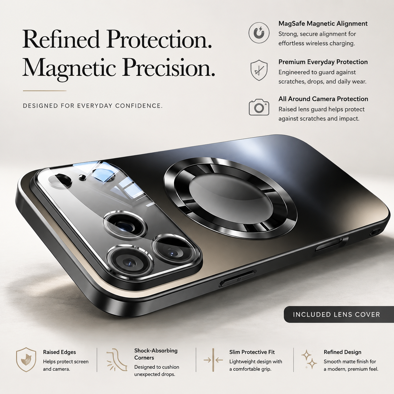 Premium Luxury iPhone Case MagSafe Compatible Titanium Metallic Matte Cover PC TPU Back Shockproof Camera Protection Ultra Thin Full Coverage Design Finish