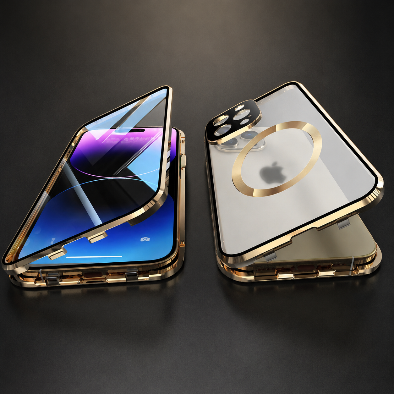 Premium Luxury iPhone Case MagSafe Compatible Transparent Aluminum Frame Tempered Glass Full Body Cover Shockproof Camera Protection Durable Design