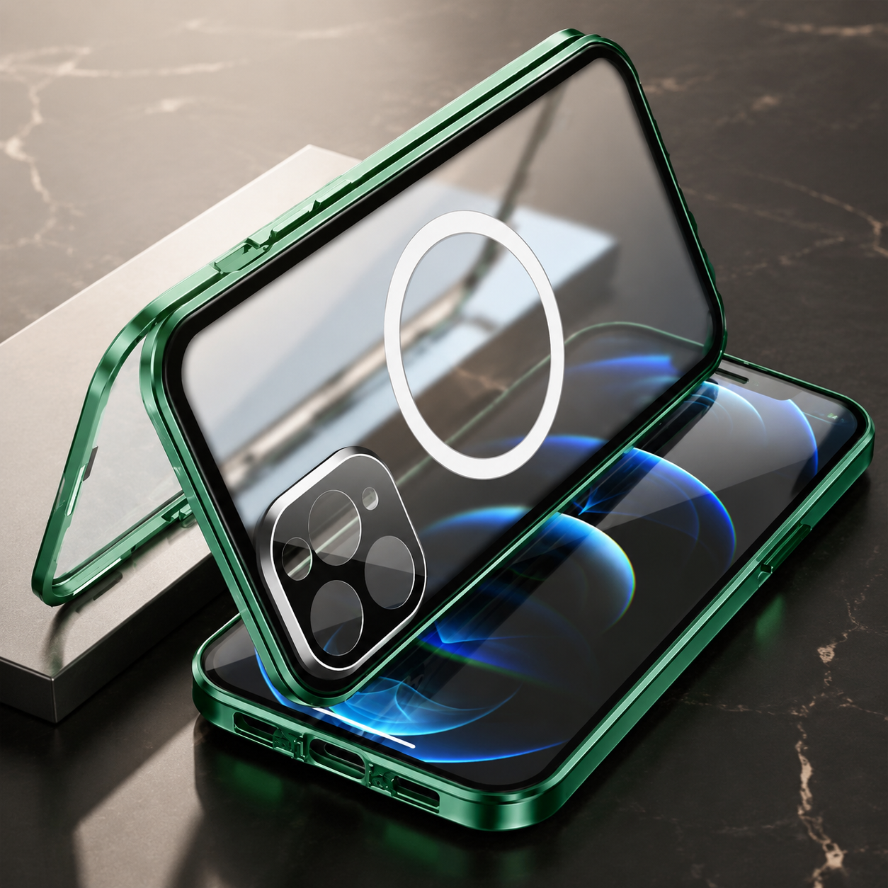 Premium Luxury iPhone Case MagSafe Compatible Transparent Aluminum Frame Tempered Glass Full Body Cover Shockproof Camera Protection Durable Design