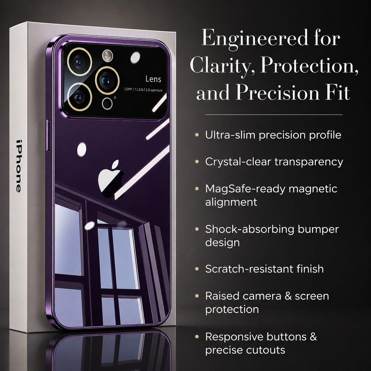 Premium Luxury iPhone Case MagSafe Compatible Transparent Clear Hard PC Back Silicone Bumper Shockproof Camera Lens Protection Ultra Thin Design Finish