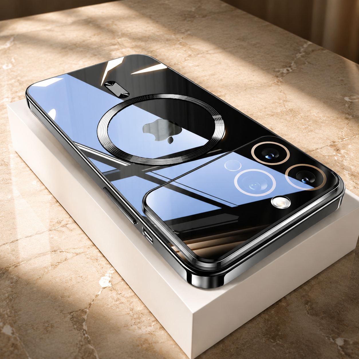 Premium Luxury iPhone Case MagSafe Compatible Transparent Tempered Glass Cover Silicone Bumper Shockproof Camera Lens Protection Ultra Thin Durable Design Finish