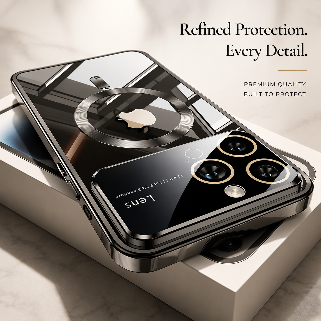 Premium Luxury iPhone Case MagSafe Compatible Transparent Tempered Glass Cover Silicone Bumper Shockproof Camera Lens Protection Ultra Thin Durable Design Finish