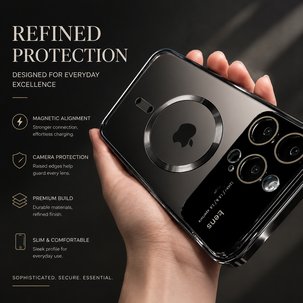 Premium Luxury iPhone Case MagSafe Compatible Transparent Tempered Glass Cover Silicone Bumper Shockproof Camera Lens Protection Ultra Thin Durable Design Finish