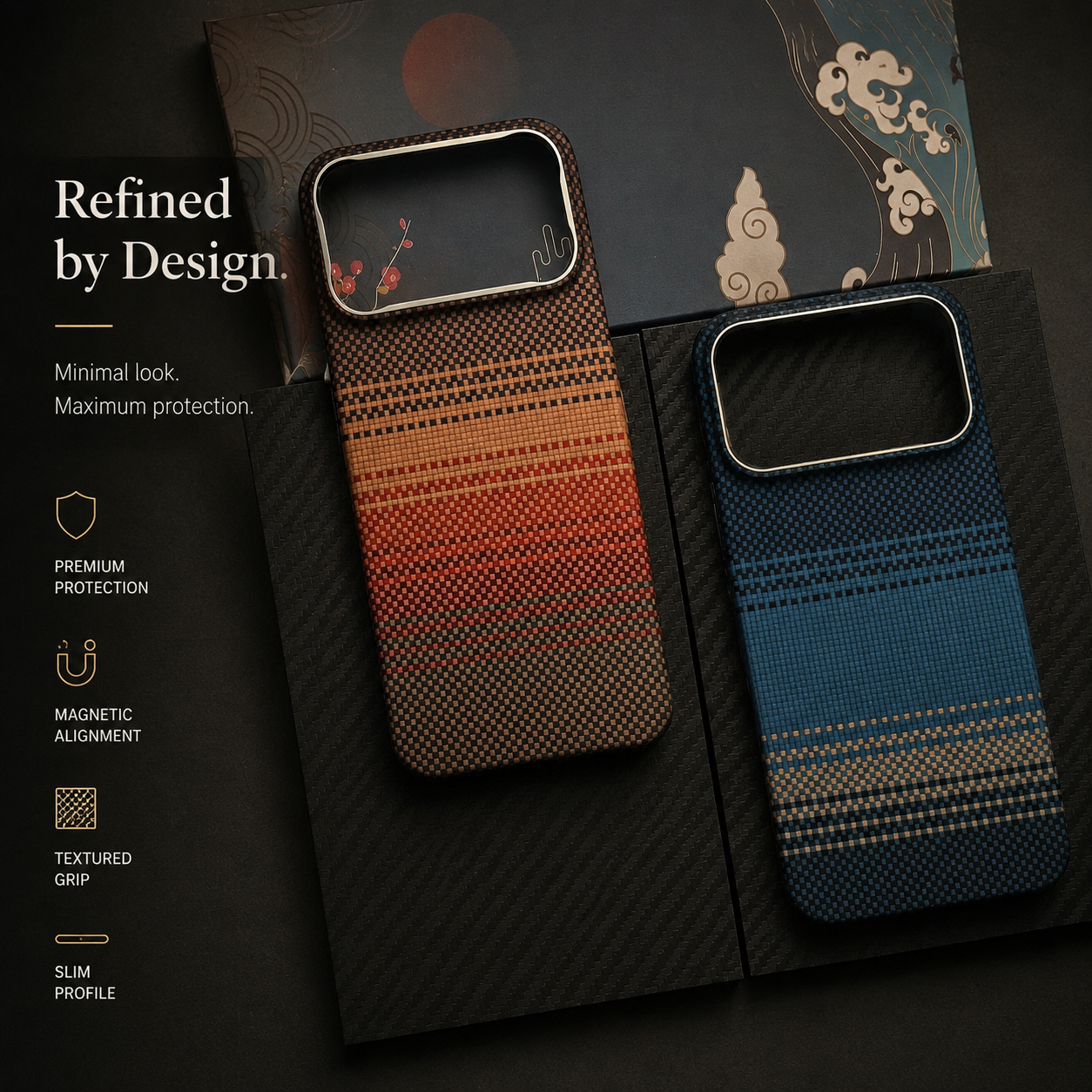 Premium Luxury iPhone Case MagSafe Compatible Ultra Thin Aramid Carbon Fiber Cover Kevlar Grade Shock Resistant Washable Protective Durable Design