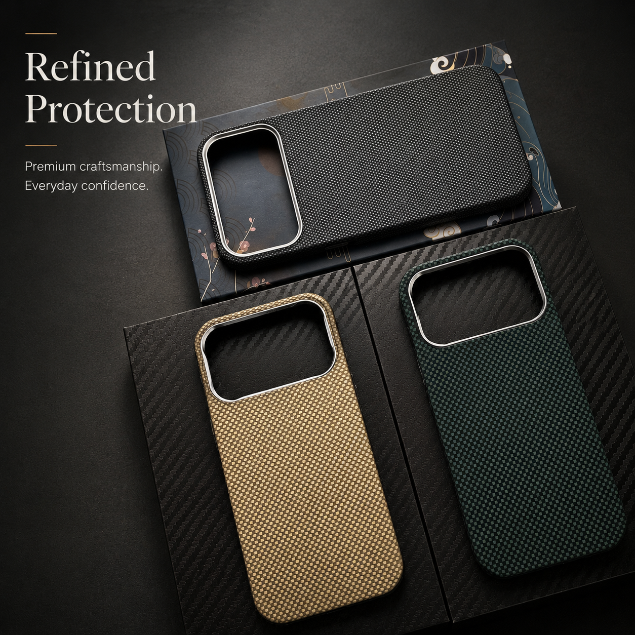 Premium Luxury iPhone Case MagSafe Compatible Ultra Thin Aramid Carbon Fiber Cover Kevlar Grade Shock Resistant Washable Protective Durable Design